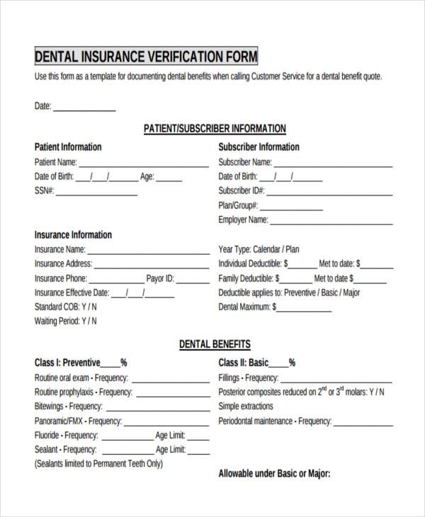 Dental insurance verification