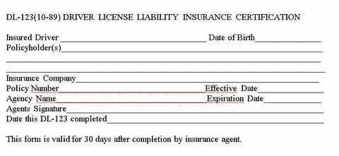 Dl 123 insurance form