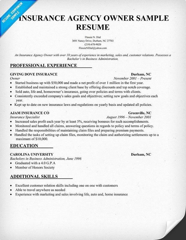 Insurance sales agent resume